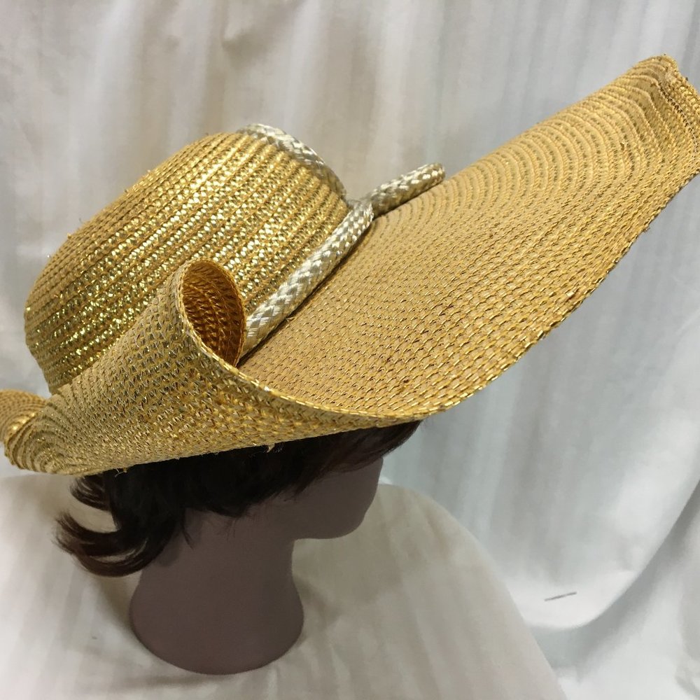 Gold Whitall & Shon Straw Hat w Silver Embellish